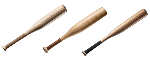 Set of baseball bats isolated on transparent background