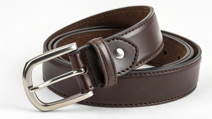 Brown Leather Belt on White Background