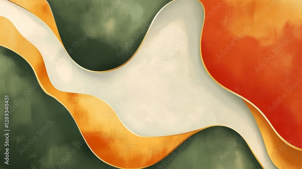 Poster abstract composition shows waves of colors with layered artistic elements