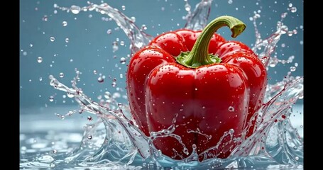 red bell pepper splashing in the water. 4k video - Powered by Adobe