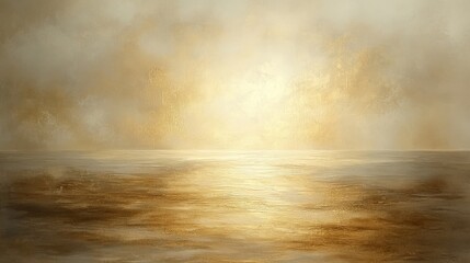 An Abstract Painting Depicts a Soft Golden Sea and Sky