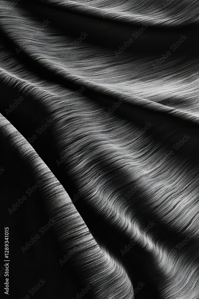 Poster exploring the elegant texture of waves in black and white fabric - a captivating study of light and 