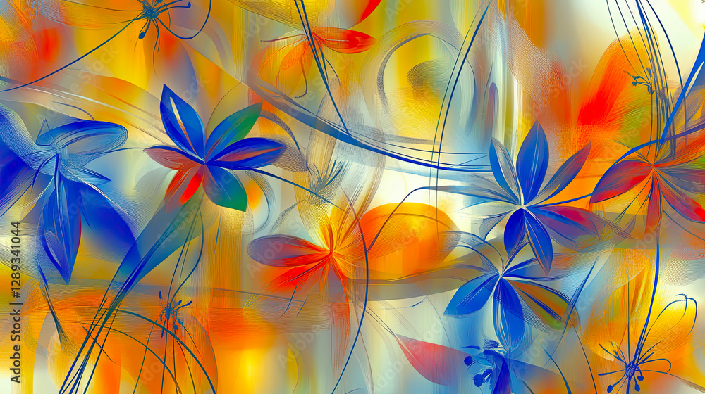 Poster Vibrant Expression of Abstract Florals in a Colorful and Dynamic Composition