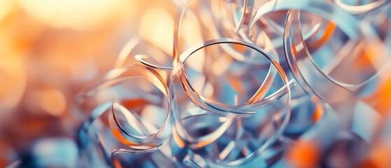 A mesmerizing pattern of intertwining glass coils in blue and orange hues creates an abstract visual wonder.