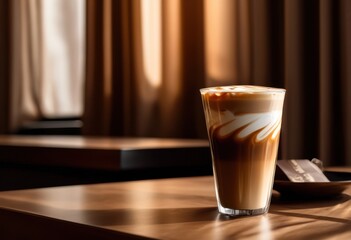 elegant cold coffee cup simple minimalist table surrounded soft natural light enhancing clean lines modern aesthetic, brew, design, decor, cozy, interior