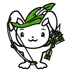 Bunny Arrow Bow Feather Hat Medieval Archer Cute Design Lover Art Vector Illustration Card T-Shirt Poster Sticker Graphic Print Decorative Drawing Isolated Logo Decoration Symbol Creative Cool Style

