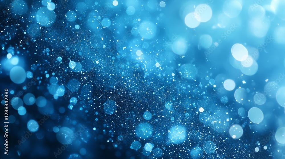 Poster blue bokeh background with sparkling dots and blurred spheres