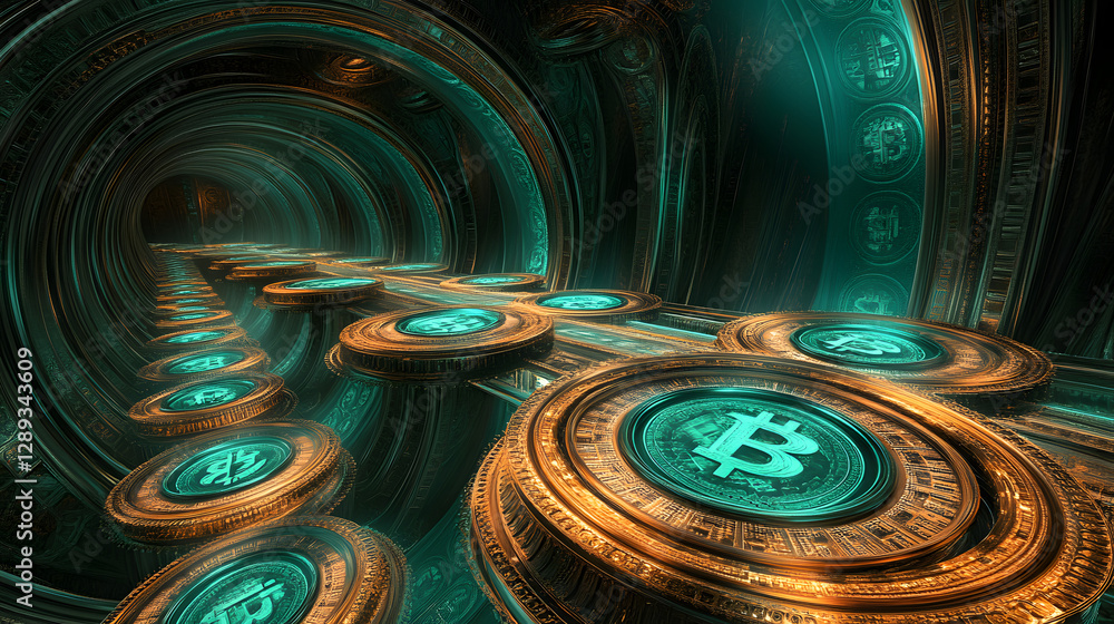 Poster bunch of coins scattered inside a dimly lit tunnel creating an intriguing visual perspective
