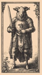 Fototapeta premium Artistic Depiction of a Armored Goat Knight with Sword