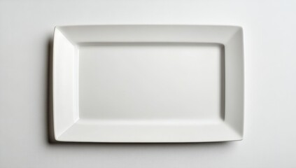 Fototapeta premium Empty White Rectangular Plate on Plain Background Perfect for Displaying Food, Ingredients, or Culinary Creations in Stock Photography