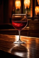 vibrant red wine glass glowing rich textured natural wood background showcasing color contrast elegance, surface, reflections, decor, drink, vintage, beauty