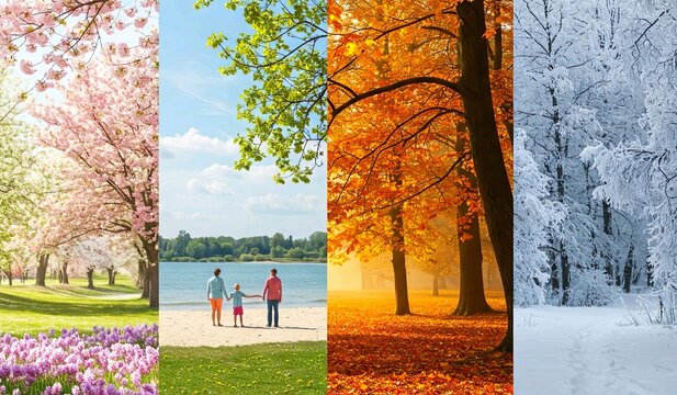 vertical collage of the 4 seasons of the year
