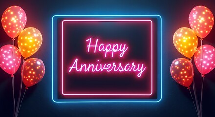 contemporary neon anniversary signage, modern artistic celebration decor, futuristic glowing typography, high-end digital celebration, sleek and stylish neon lettering, vibrant rainbow glow text, heli