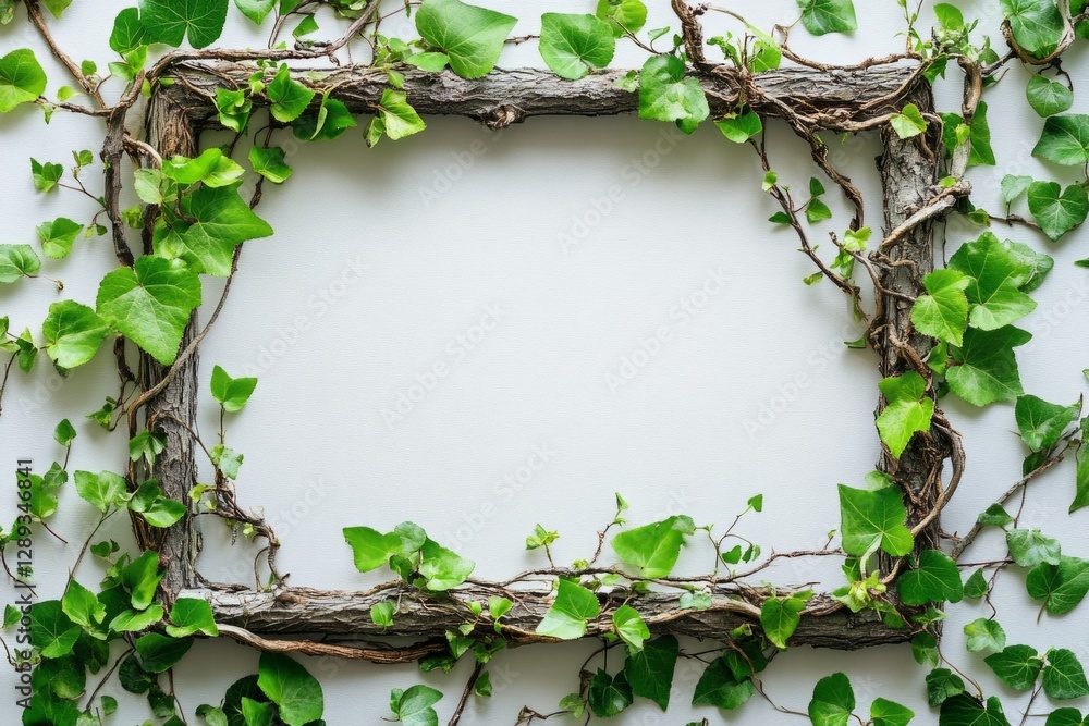 Poster green ivy branches forming a rectangular frame on a white background, providing a natural and elegan
