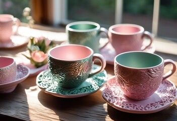 elegantly decorated coffee cups showcasing unique foam art creations stunning visuals craftsmanship, barista, designs, artistry, latte, beverage, colors