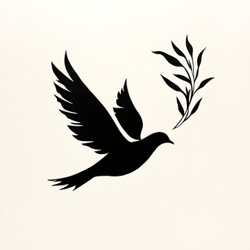 Flying Peace Dove With Olive Branch Silhouette Vector Cut File