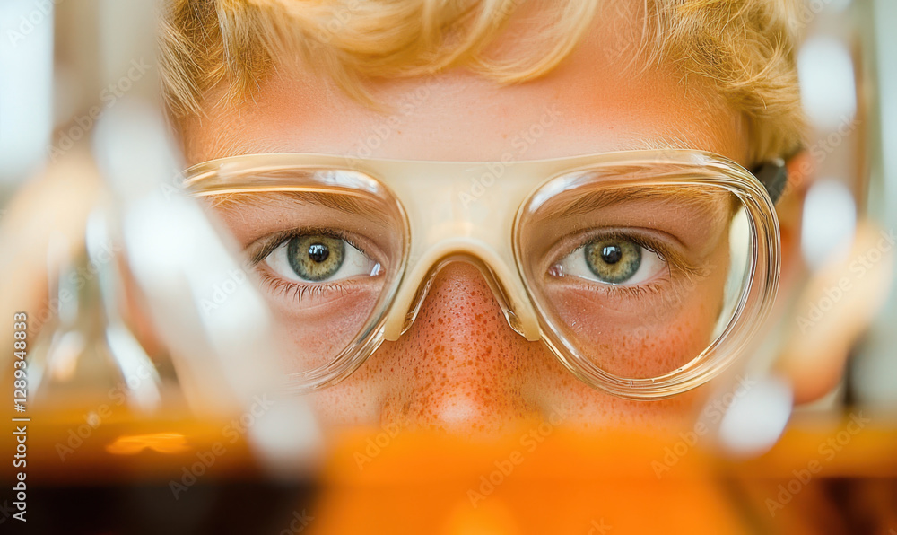 Poster exploring science: a young scientist’s journey into experimentation and discovery in a vibrant labor
