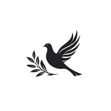 Peace Dove Silhouette With Olive Branch Flying Bird Vector Cut File