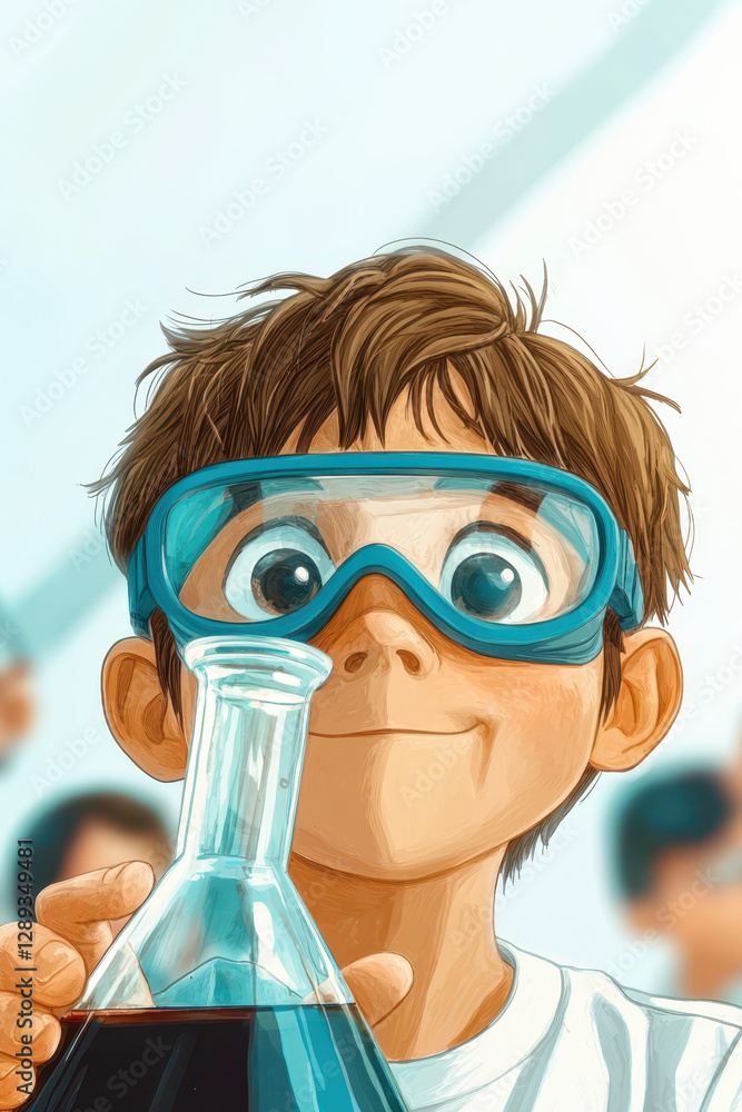 Poster discover the exciting world of science through a young scientist's experiment in a colorful laborato