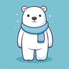 Fototapeta premium Polar Bear Wearing Scarf Cartoon Art Illustration Vector Design