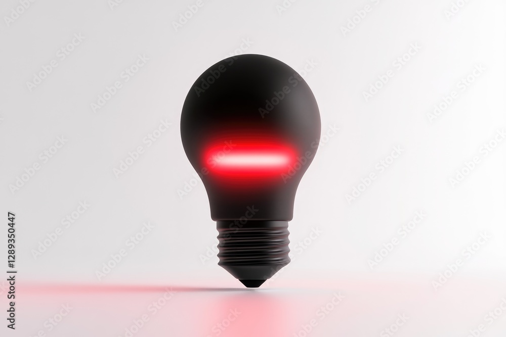 Poster black lightbulb with a thin red line inside, representing a low power or failed idea.