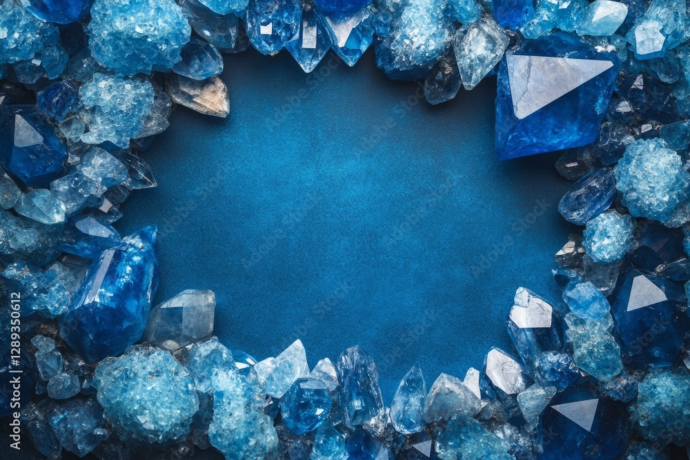 Poster crystals creating a frame on a dark blue background, providing copy space for text or design element