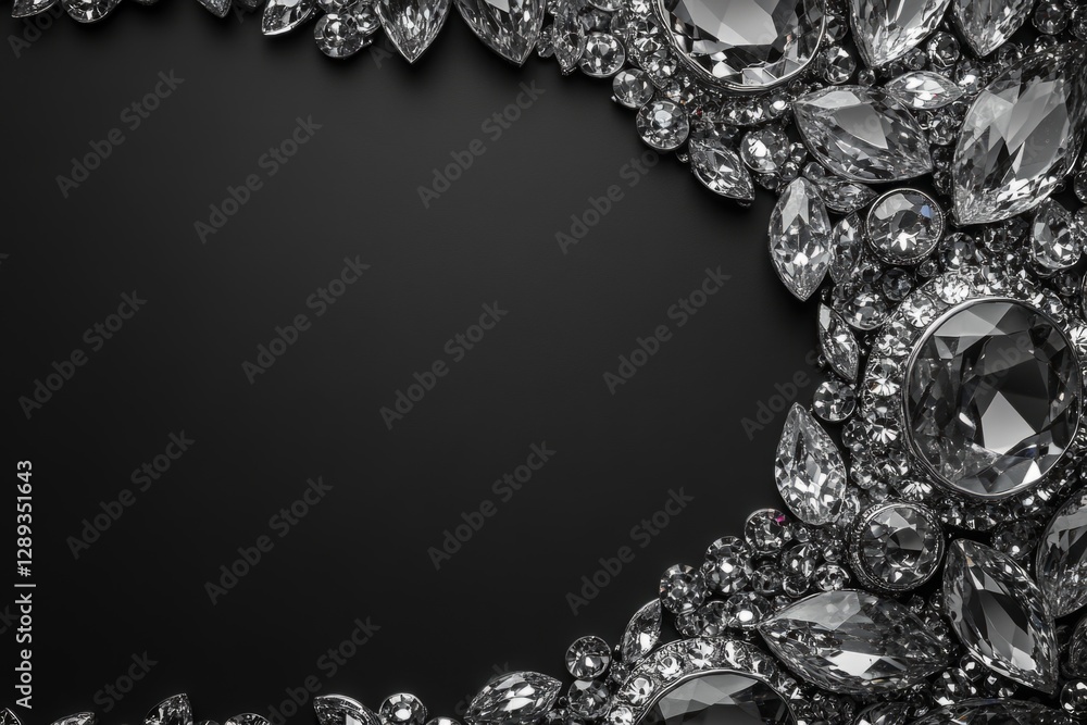 Poster multiple diamonds of various sizes and cuts create a luxurious border on a sleek black background, o
