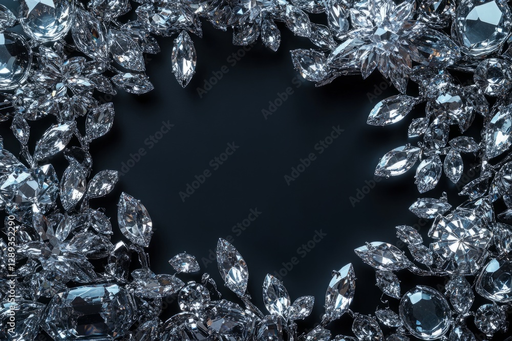 Poster elegant diamonds arranged in a border on a dark background, creating a luxurious and glamorous backd