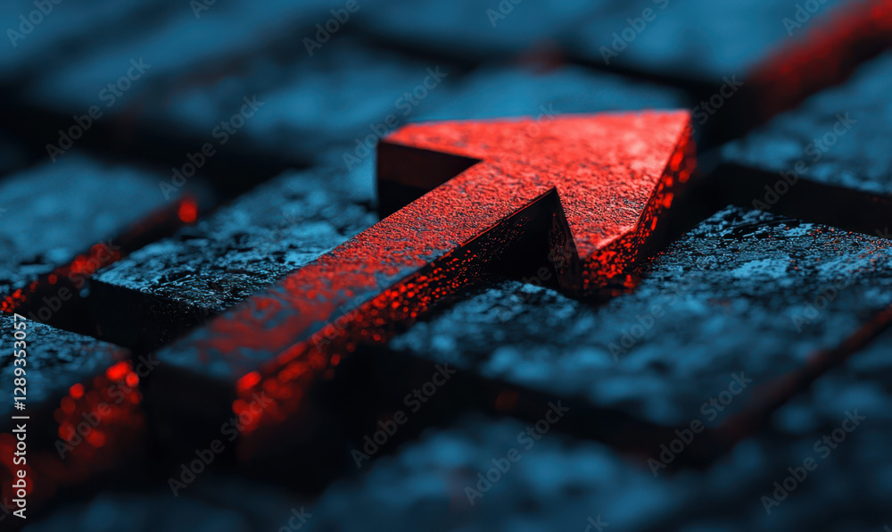 Poster dynamic red arrow on textured surface: a bold symbol of direction and innovation in modern digital d