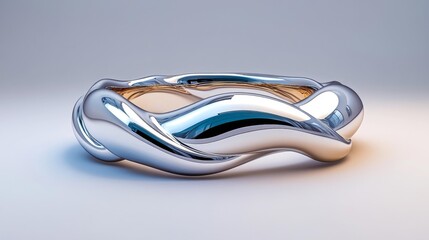 Shiny Metallic Bangle with Smooth Fluid Shape on White Isolated Background. Generative AI