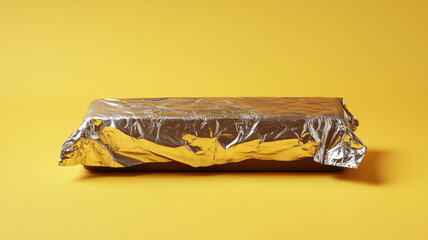 Foil-wrapped object on a yellow background.