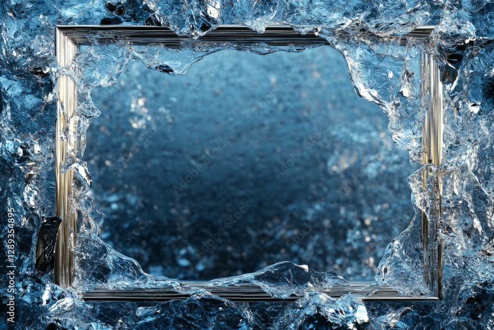 Aufkleber ice melting on metallic frame with frozen background creating a winter concept