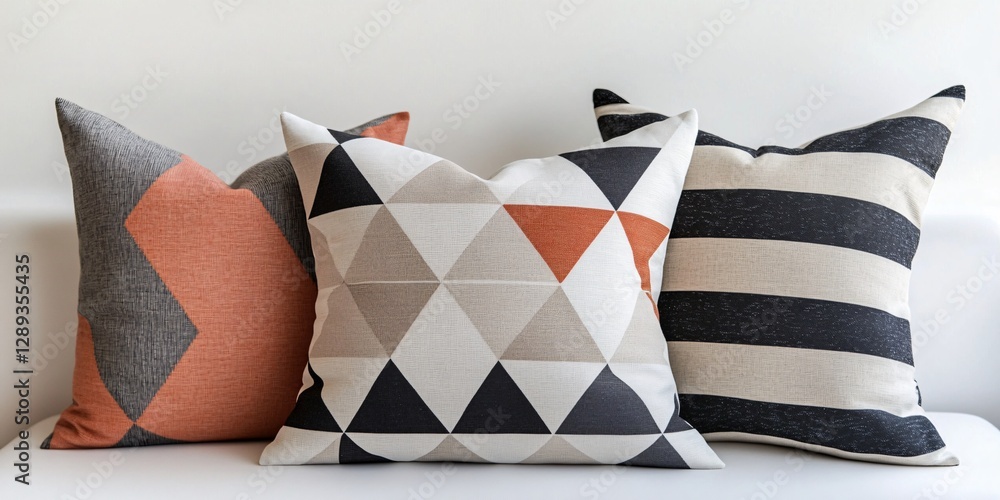 Poster decorative modern pillows with bold geometric patterns on display