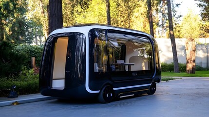 Fototapeta premium Autonomous Mobile Learning Pod AI Powered Self Driving Capsule for Future Education and
