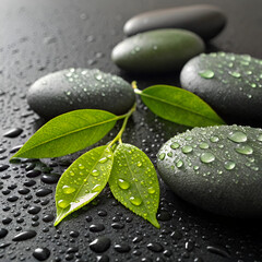 spa stones with water drops
