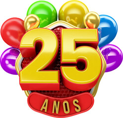 selo 3d feliz aniversário anos colorido.