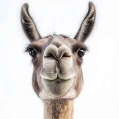 Fototapeta premium A playful llama curiously pushing its nose toward the camera