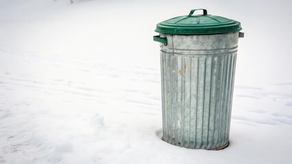Metal Trash Can in Snow