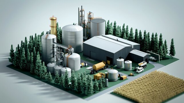 A conceptual illustration of the ethanol fuel production process, highlighting bioenergy advancements in creating a viable alternative energy source