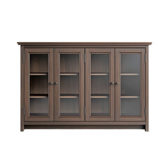 Obraz premium Dark Wood Entertainment Console with Four Glass Doors, Modern Storage Cabinet, Elegant Home Furniture, Transparent Background