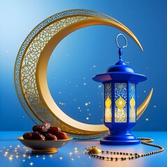 Elegant Ramadan Decoration with Lantern, Crescent Moon, and Dates