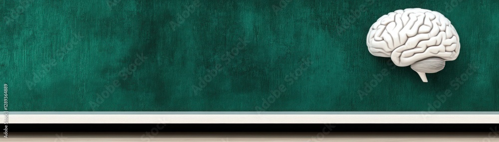 Poster brain artwork on green chalkboard background presenting educational concepts in cognitive science an