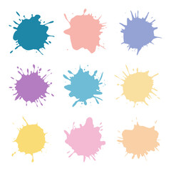 A collection of colorful watercolor ink splashes arranged in a structured grid format.