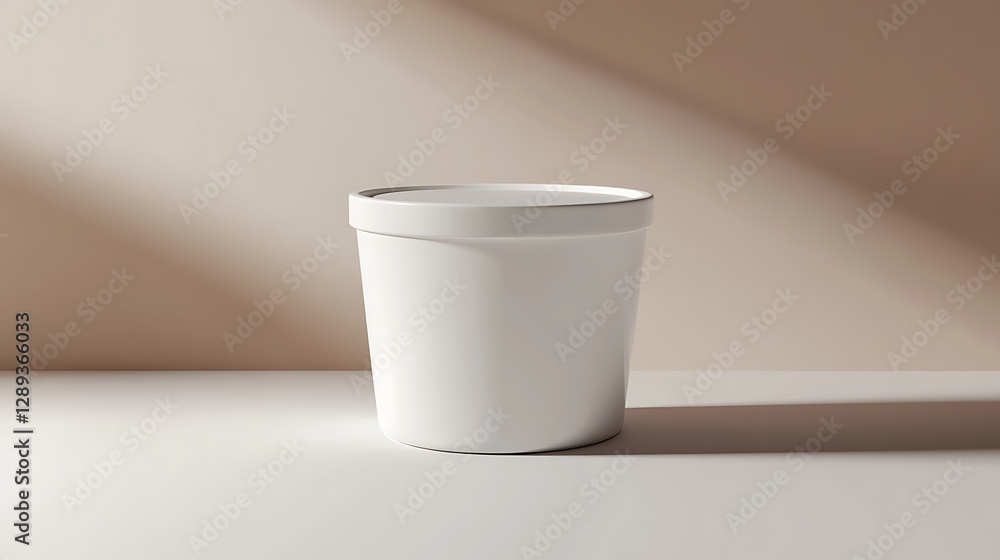 Poster white ice cream container mockup on a beige background with soft shadow