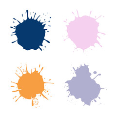 Fototapeta premium A collection of colorful watercolor splashes with ink splatters. Vibrant abstract paint stains on a white background.