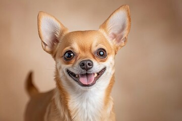 Obraz premium Chihuahua dog on colorful background, showing cute and playful expressions.