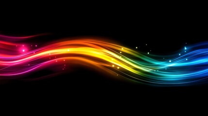 Obraz premium Colorful Fiber Optic Light Waves Flowing on a Black Background. A Glowing Stream of Particles Moves with Speed Creating a Dynamic and Futuristic Light Effect 