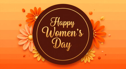A bright and cheerful Women's Day poster with a warm sunset-inspired theme