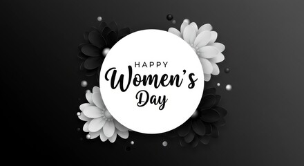 A modern and minimalist Women's Day poster with a sleek black-and-white theme