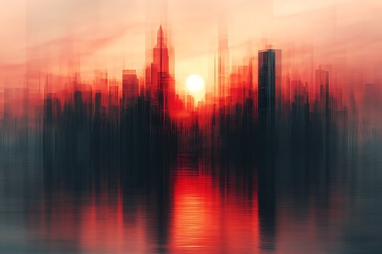 Abstract Sunrise Cityscape with Vibrant Colors